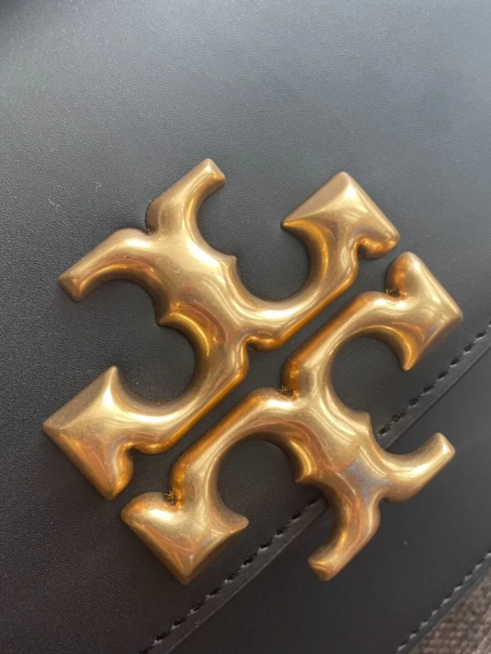 Tory Burch Black Eleanor Leather Shoulder Bag Gold Logo
